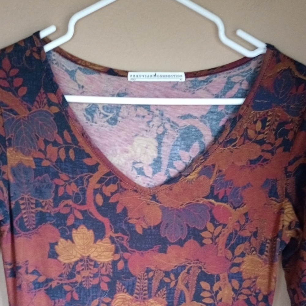 Peruvian Connection Rust And Navy Long Sleeve Dre… - image 3